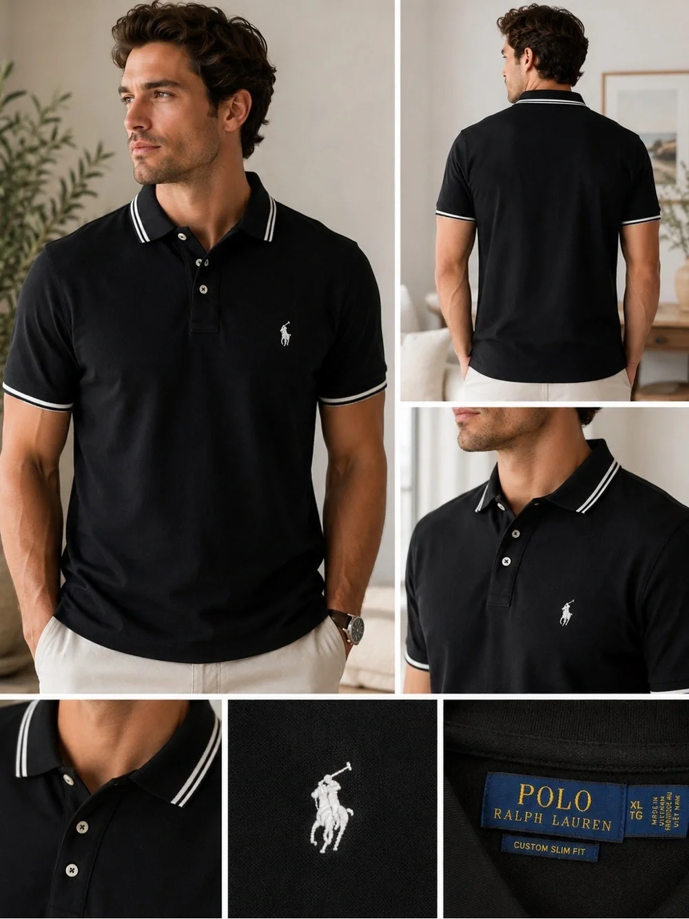 Ralph Lauren Black Polo Shirt with White Trim